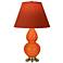 Double Gourd 23"H Pumpkin And Brass Lamp w/ Tangerine And Taupe Shade