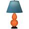 Double Gourd 23"H Pumpkin And Bronze Lamp w/ Bright Blue And Gray Shade