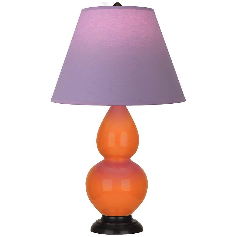 Image 1 Double Gourd 23"H Pumpkin And Bronze Lamp w/ Lavender And Plum Shade