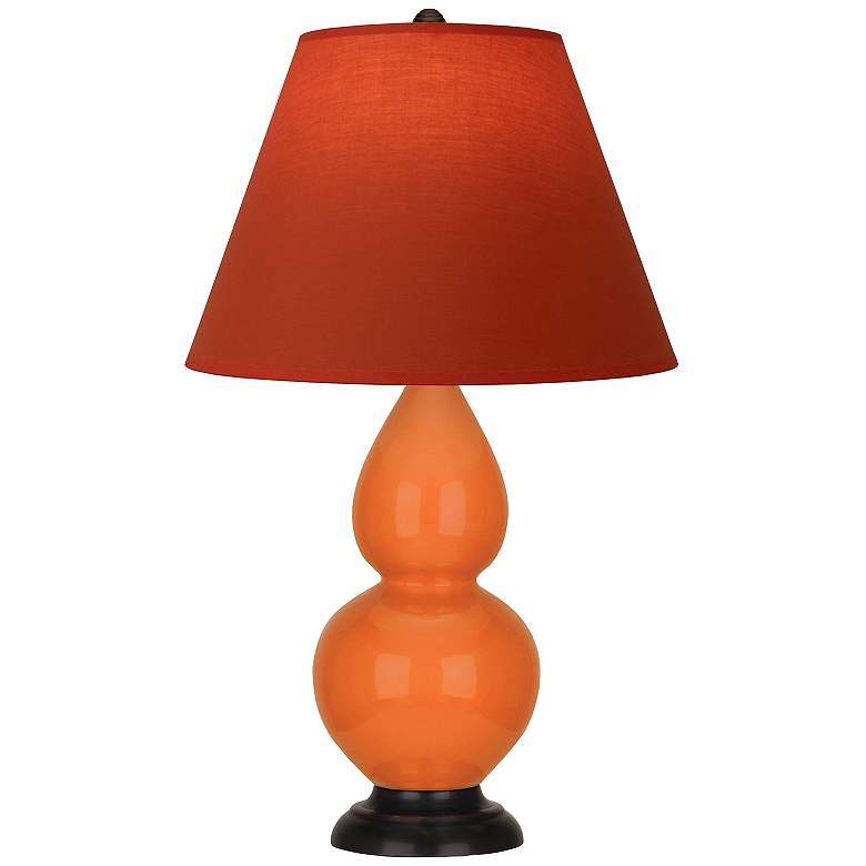 Image 1 Double Gourd 23"H Pumpkin And Bronze Lamp w/ Tangerine And Taupe Shade