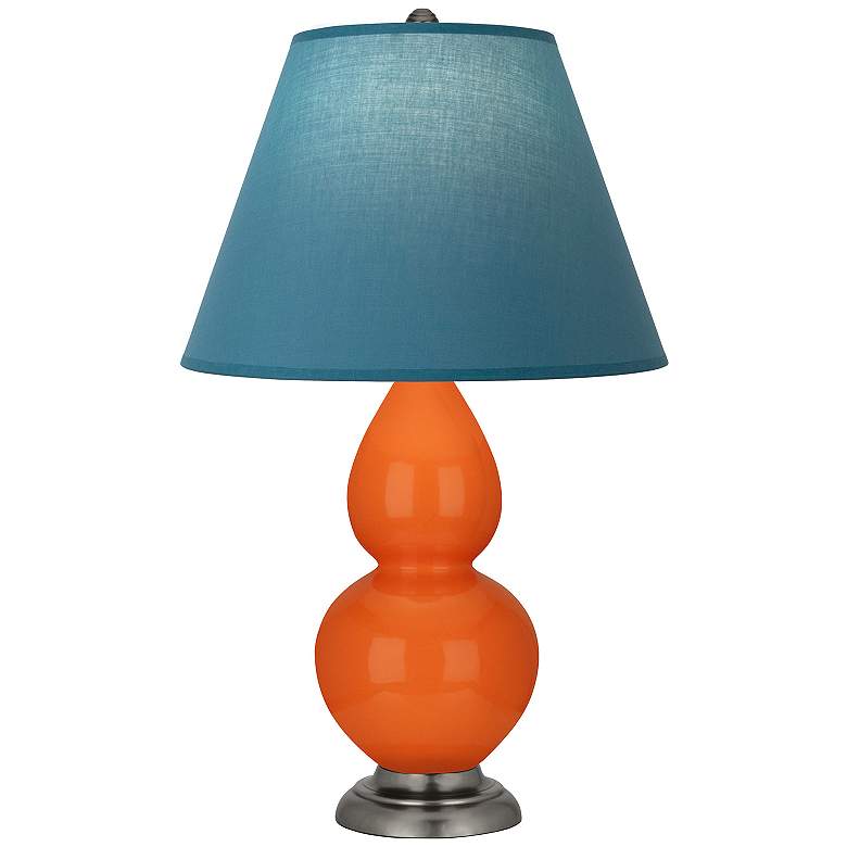 Image 1 Double Gourd 23"H Pumpkin And Silver Lamp w/ Bright Blue And Gray Shade