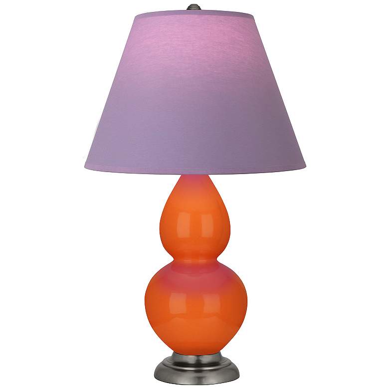 Image 1 Double Gourd 23"H Pumpkin And Silver Lamp w/ Lavender And Plum Shade