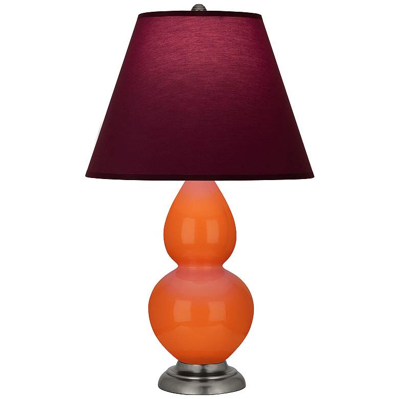 Image 1 Double Gourd 23"H Pumpkin And Silver Lamp w/ Plum And Lavender Shade