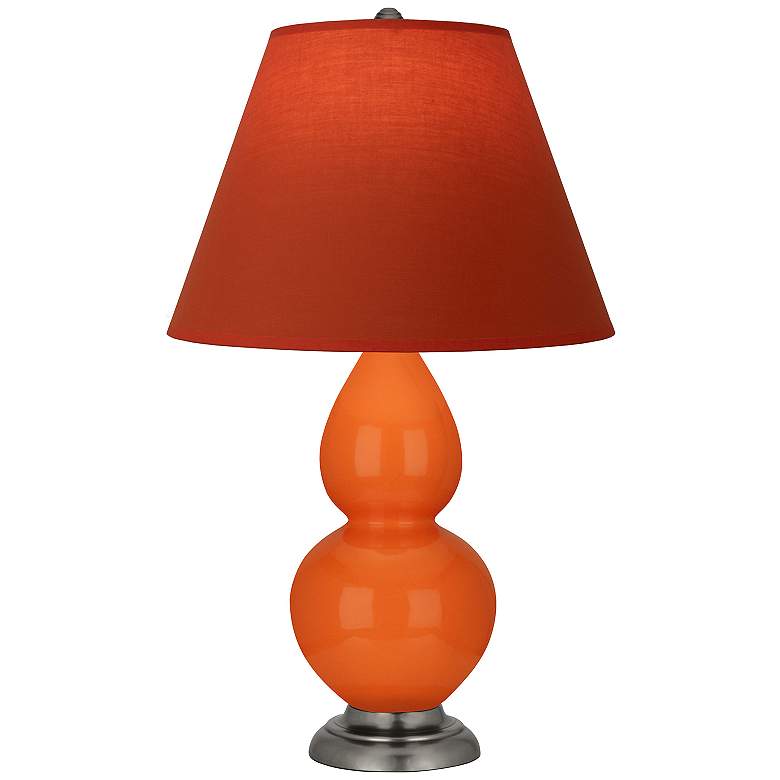 Image 1 Double Gourd 23"H Pumpkin And Silver Lamp w/ Tangerine And Taupe Shade