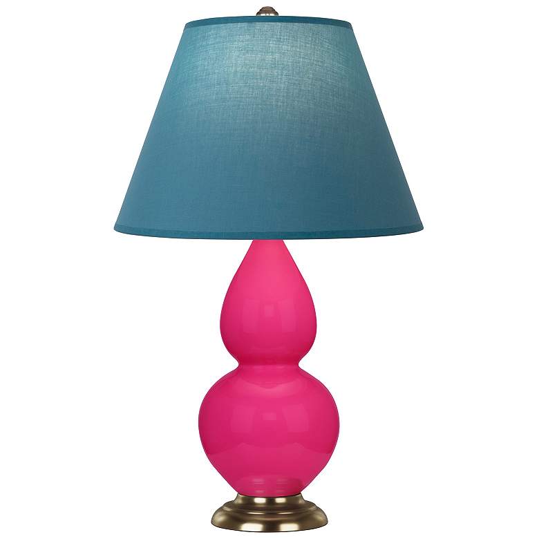 Image 1 Double Gourd 23"H Razzle Rose And Brass Lamp w/ Bright Blue And Gray Shade