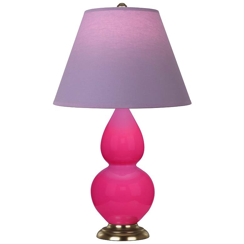 Image 1 Double Gourd 23"H Razzle Rose And Brass Lamp w/ Lavender And Plum Shade