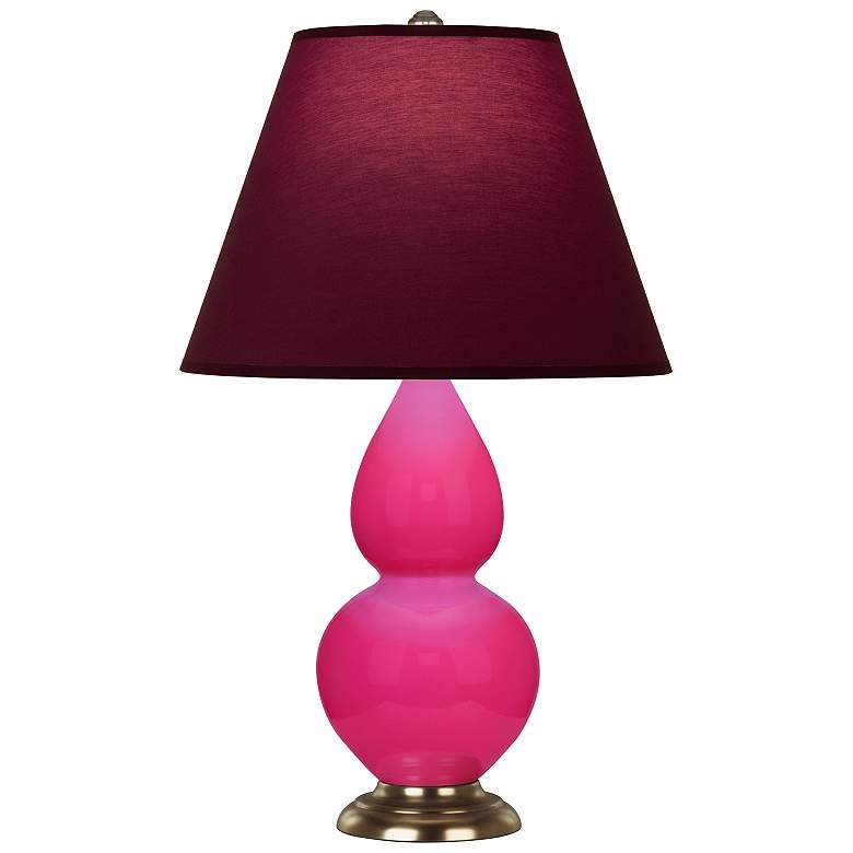 Image 1 Double Gourd 23"H Razzle Rose And Brass Lamp w/ Plum And Lavender Shade