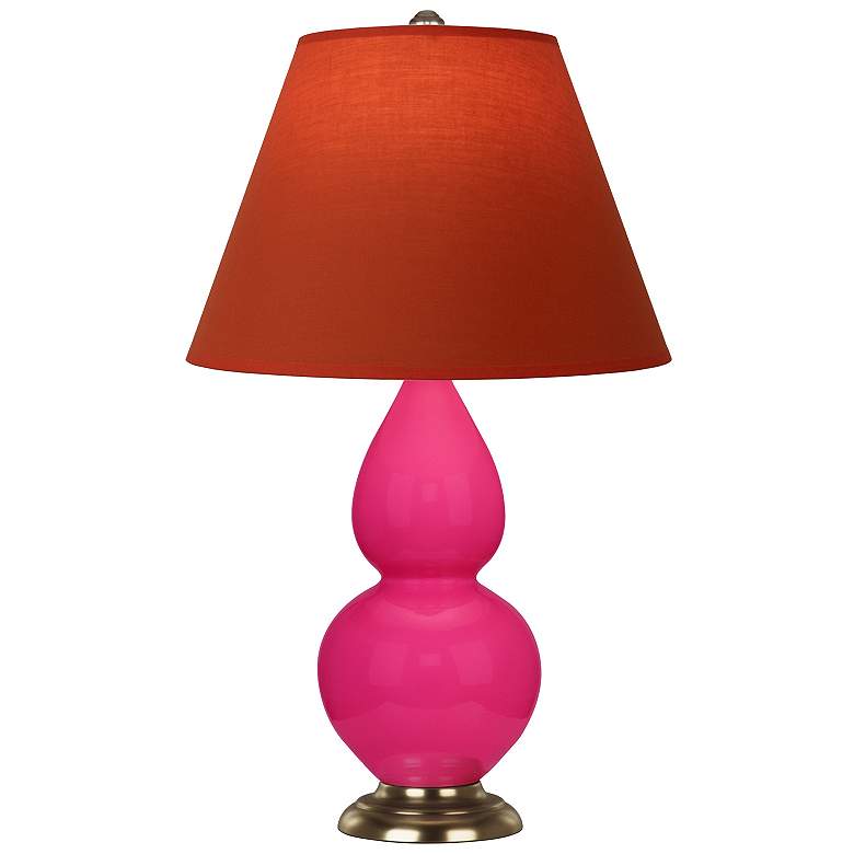 Image 1 Double Gourd 23"H Razzle Rose And Brass Lamp w/ Tangerine And Taupe Shade