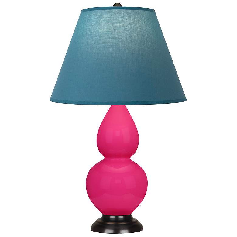 Image 1 Double Gourd 23"H Razzle Rose And Bronze Lamp w/ Bright Blue And Gray Shade