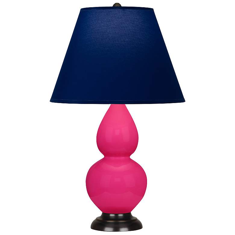 Image 1 Double Gourd 23"H Razzle Rose And Bronze Lamp w/ Navy And Gray Shade