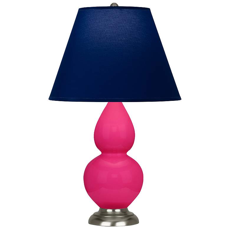 Image 1 Double Gourd 23"H Razzle Rose And Silver Lamp w/ Navy And Gray Shade