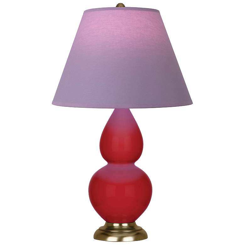 Image 1 Double Gourd 23"H Ruby Red And Brass Lamp w/ Lavender And Plum Shade