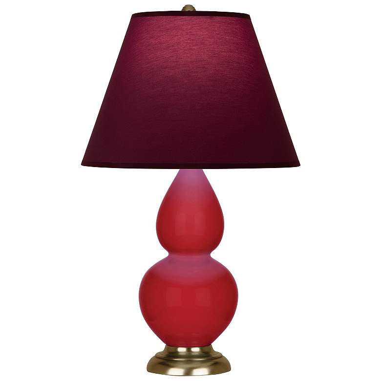 Image 1 Double Gourd 23"H Ruby Red And Brass Lamp w/ Plum And Lavender Shade