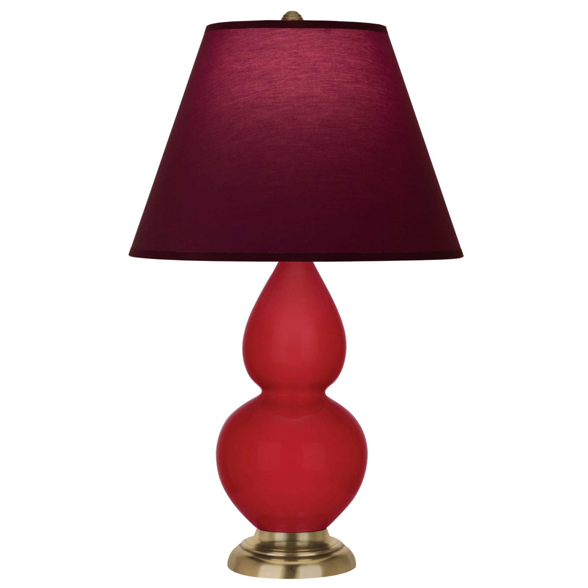Image 2 Double Gourd 23"H Ruby Red And Brass Lamp w/ Plum And Lavender Shade more views