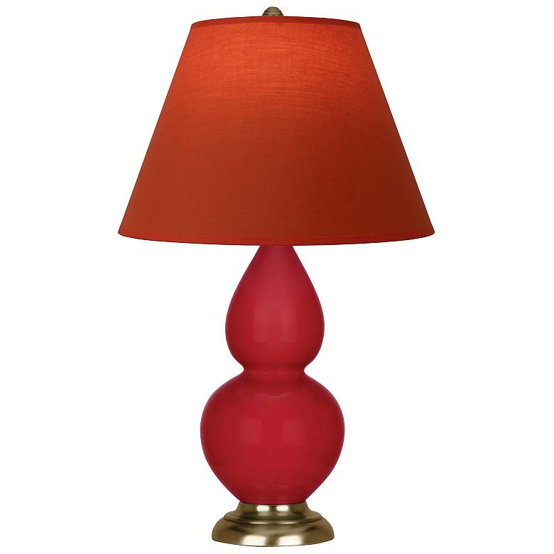 Image 1 Double Gourd 23"H Ruby Red And Brass Lamp w/ Tangerine And Taupe Shade
