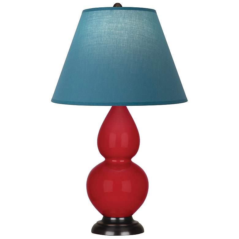Image 1 Double Gourd 23"H Ruby Red And Bronze Lamp w/ Bright Blue And Gray Shade