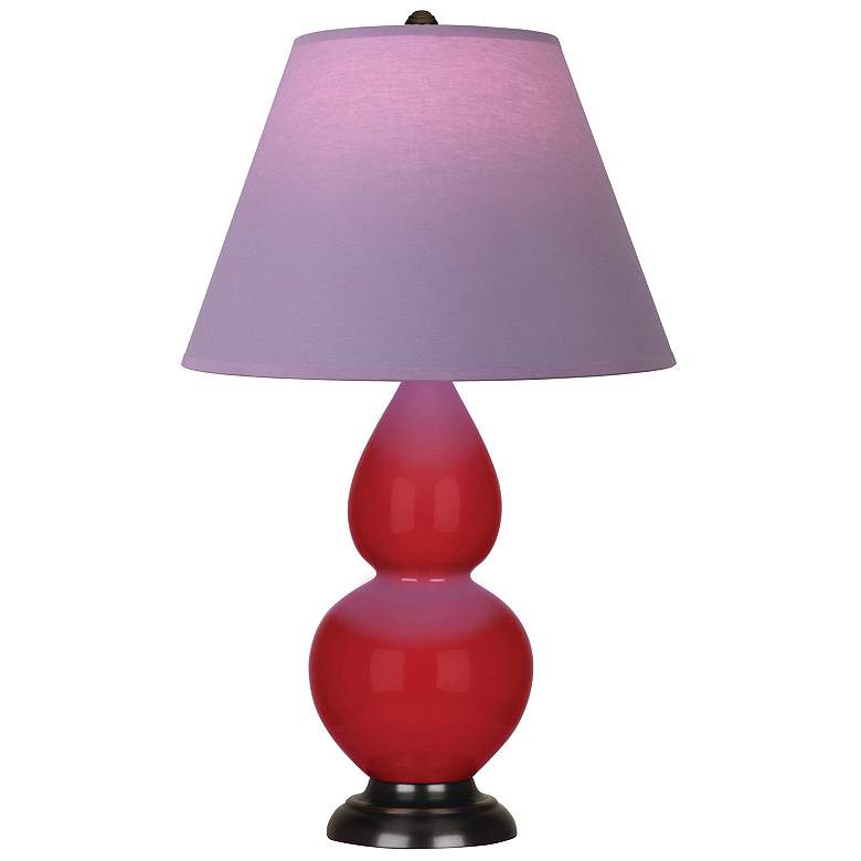 Image 1 Double Gourd 23"H Ruby Red And Bronze Lamp w/ Lavender And Plum Shade