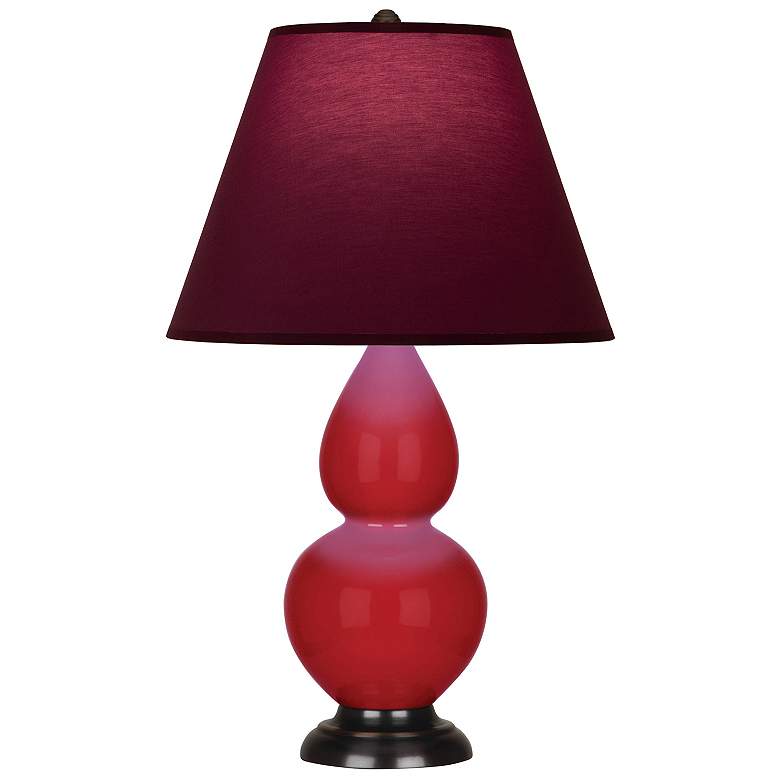 Image 1 Double Gourd 23"H Ruby Red And Bronze Lamp w/ Plum And Lavender Shade