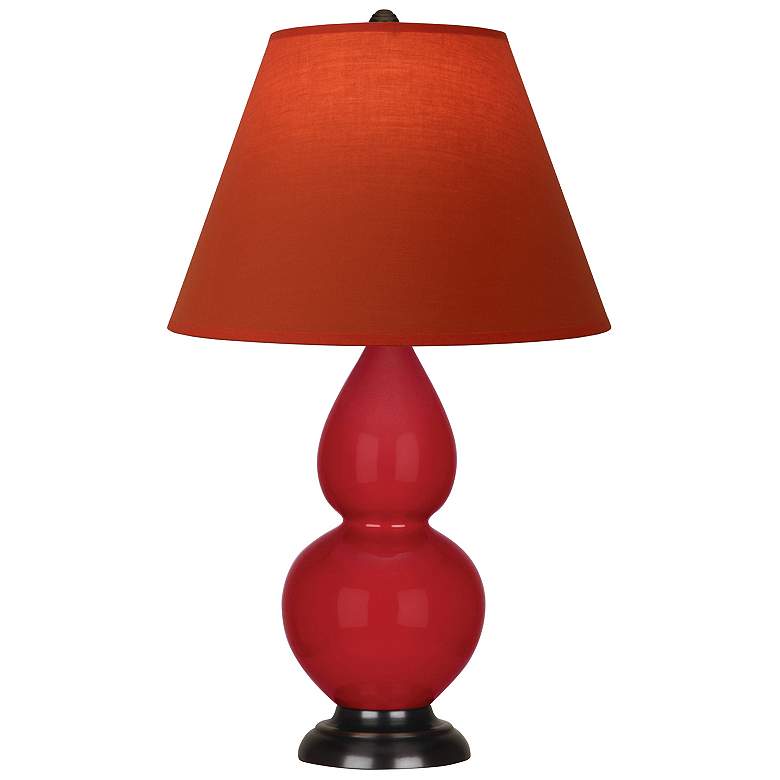 Image 1 Double Gourd 23"H Ruby Red And Bronze Lamp w/ Tangerine And Taupe Shade