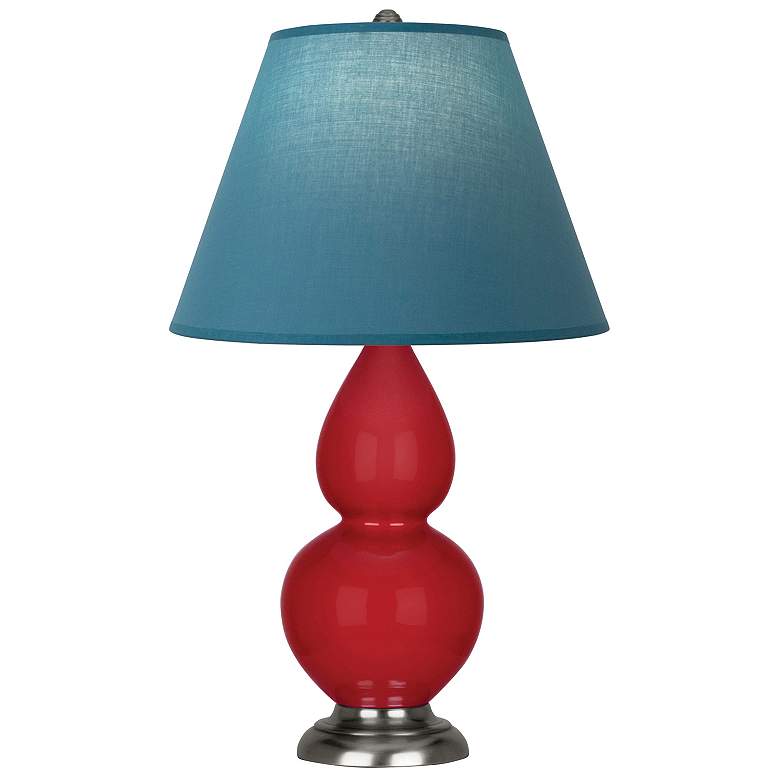 Image 1 Double Gourd 23"H Ruby Red And Silver Lamp w/ Bright Blue And Gray Shade