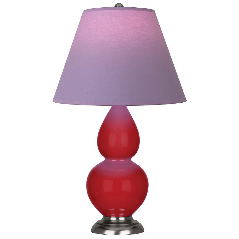 Image 1 Double Gourd 23"H Ruby Red And Silver Lamp w/ Lavender And Plum Shade