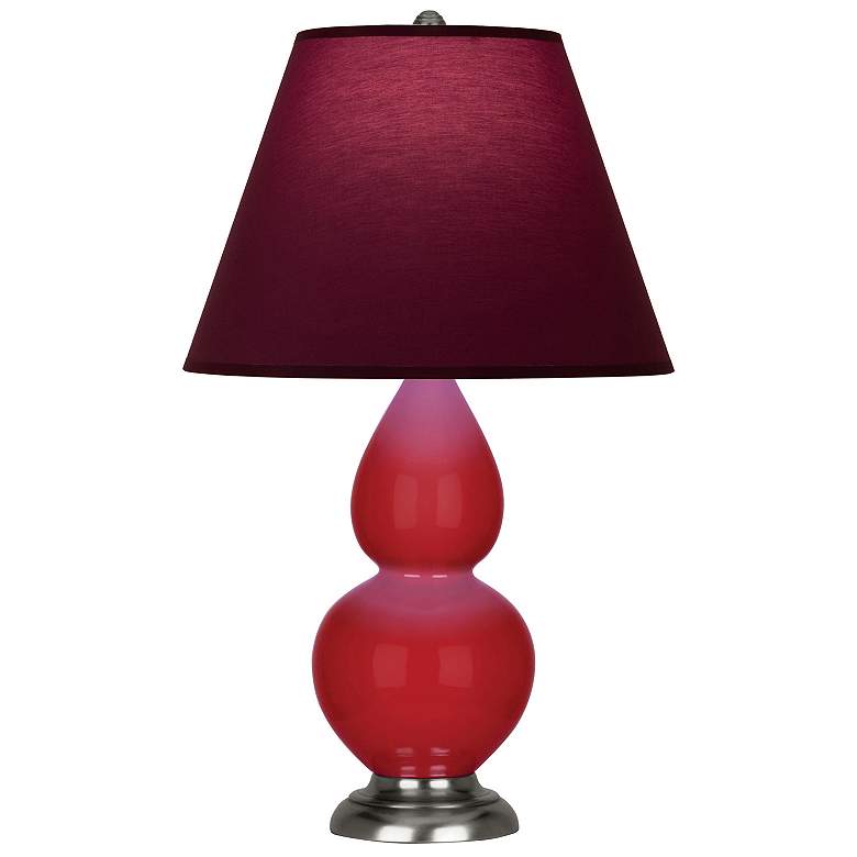 Image 1 Double Gourd 23"H Ruby Red And Silver Lamp w/ Plum And Lavender Shade