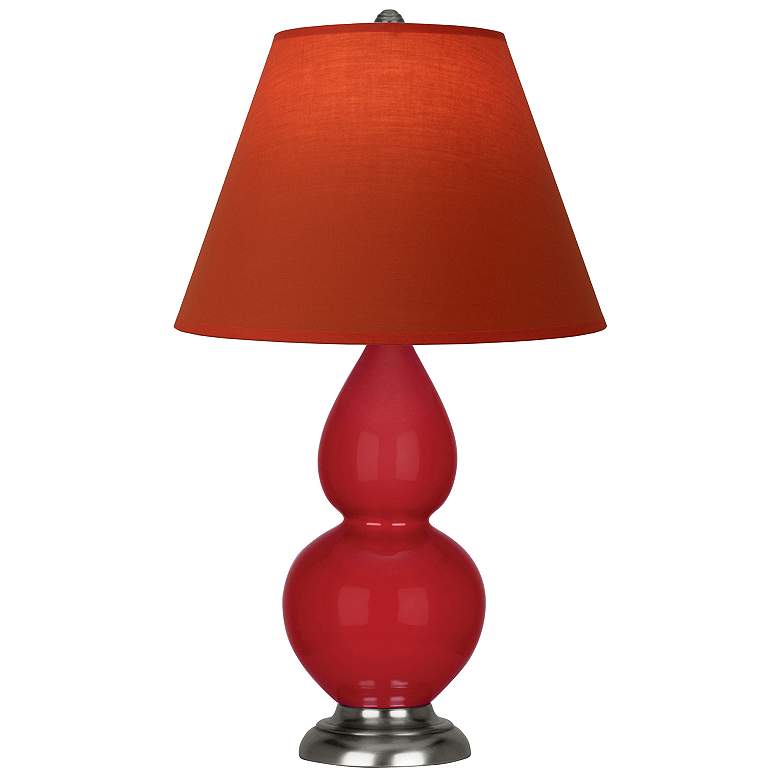 Image 1 Double Gourd 23"H Ruby Red And Silver Lamp w/ Tangerine And Taupe Shade
