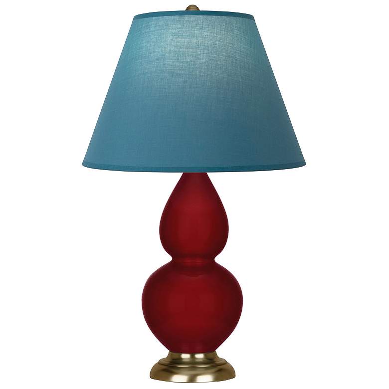 Image 1 Double Gourd 23"H Sangria And Brass Lamp w/ Bright Blue And Gray Shade