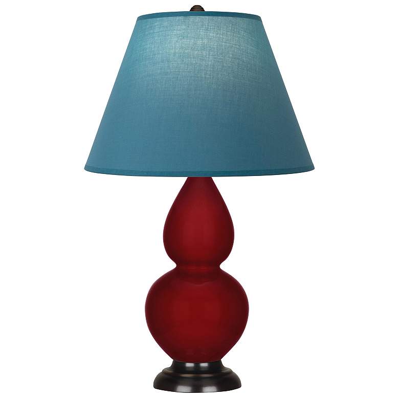 Image 1 Double Gourd 23"H Sangria And Bronze Lamp w/ Bright Blue And Gray Shade