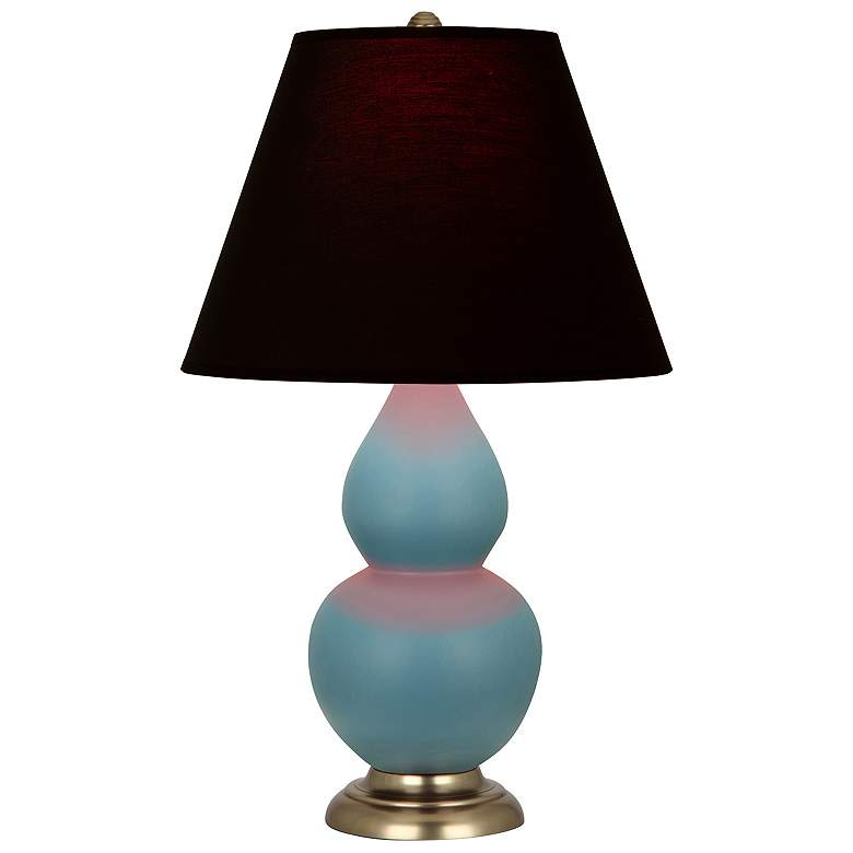 Image 1 Double Gourd 23"H Steel Blue And Brass Lamp w/ Ink And Rose Shade
