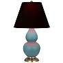 Double Gourd 23"H Steel Blue And Brass Lamp w/ Ink And Rose Shade