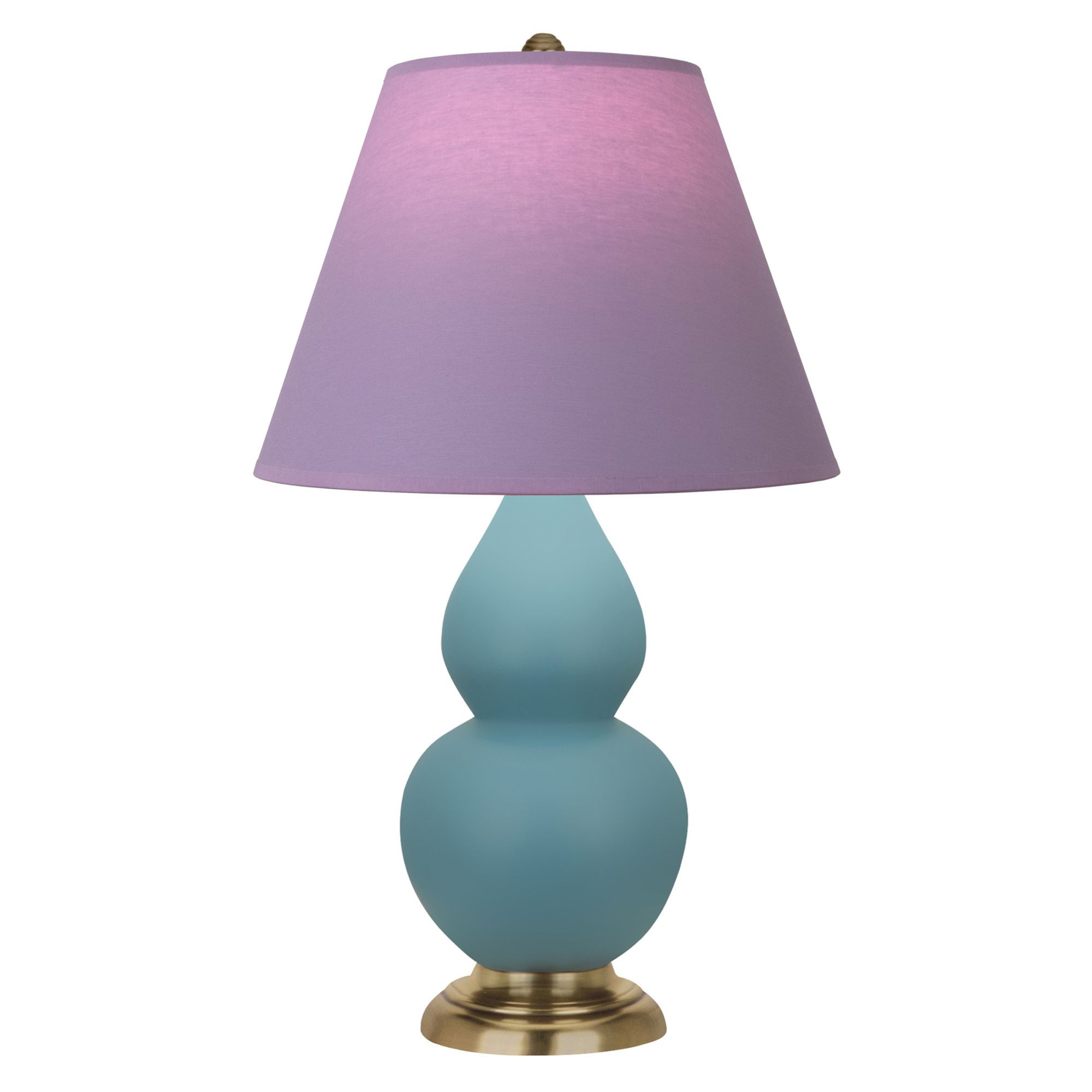 Image 2 Double Gourd 23"H Steel Blue And Brass Lamp w/ Lavender And Plum Shade more views