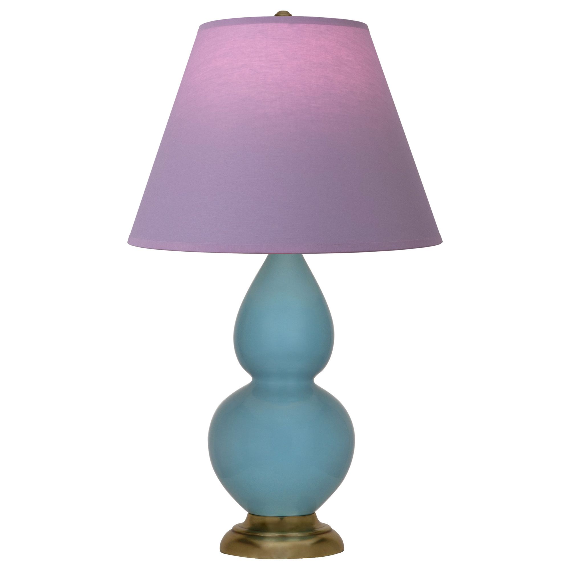 Image 2 Double Gourd 23"H Steel Blue And Brass Lamp w/ Lavender And Plum Shade more views