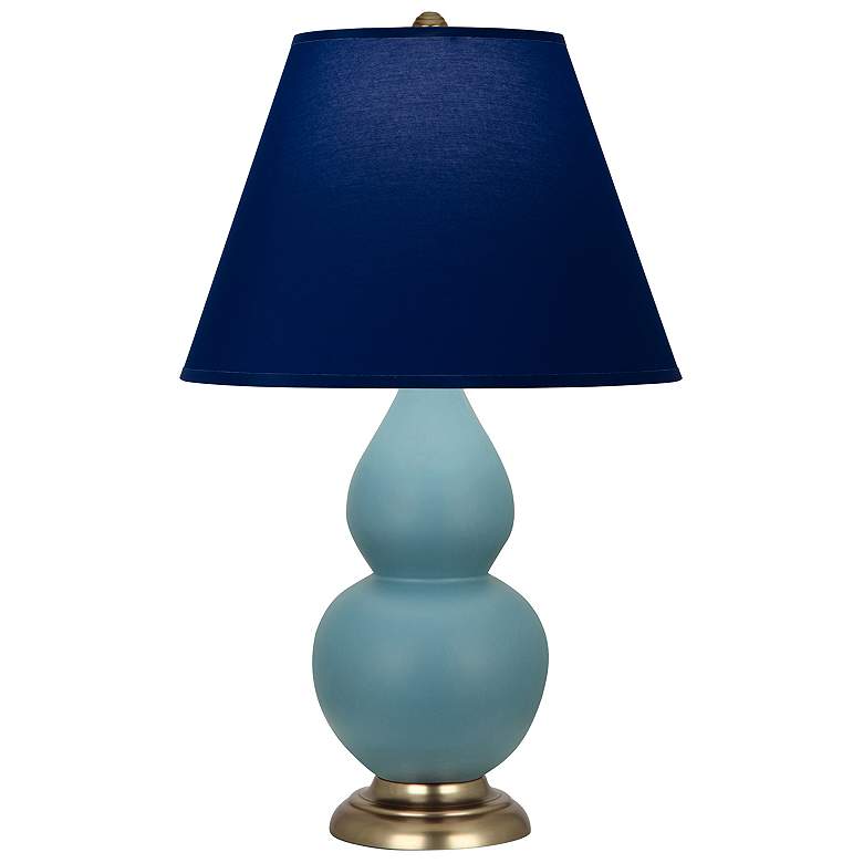 Image 1 Double Gourd 23"H Steel Blue And Brass Lamp w/ Navy And Gray Shade