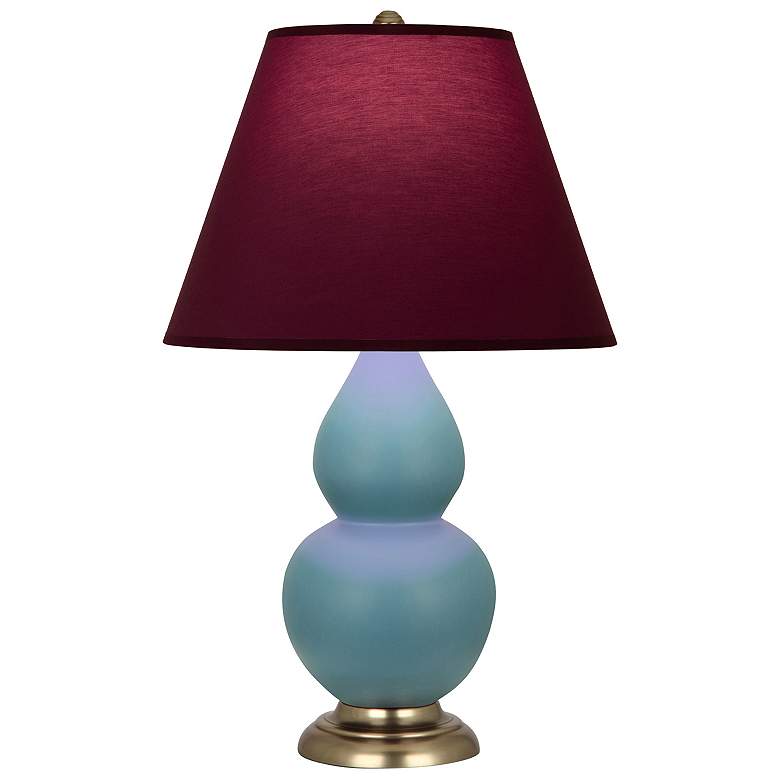 Image 1 Double Gourd 23"H Steel Blue And Brass Lamp w/ Plum And Lavender Shade
