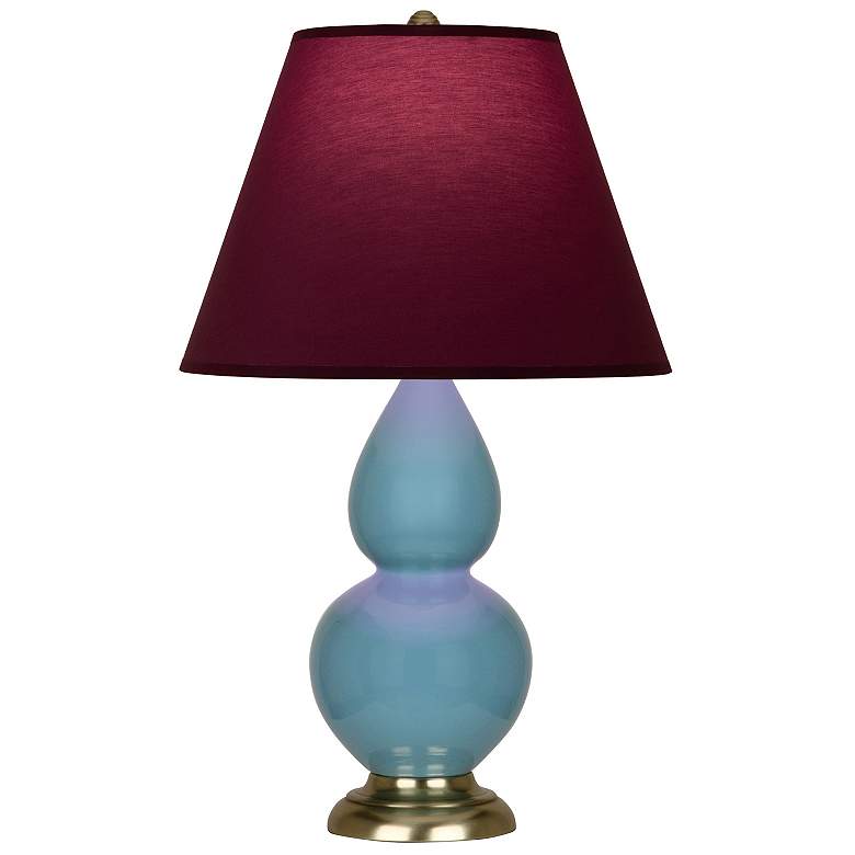 Image 1 Double Gourd 23"H Steel Blue And Brass Lamp w/ Plum And Lavender Shade
