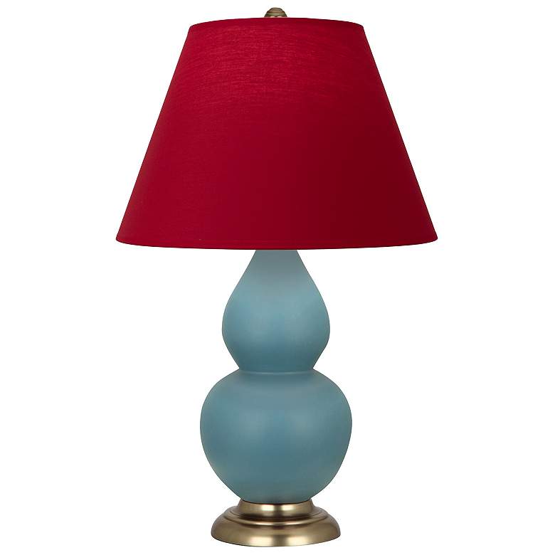 Image 1 Double Gourd 23"H Steel Blue And Brass Lamp w/ Rose And Ink Shade