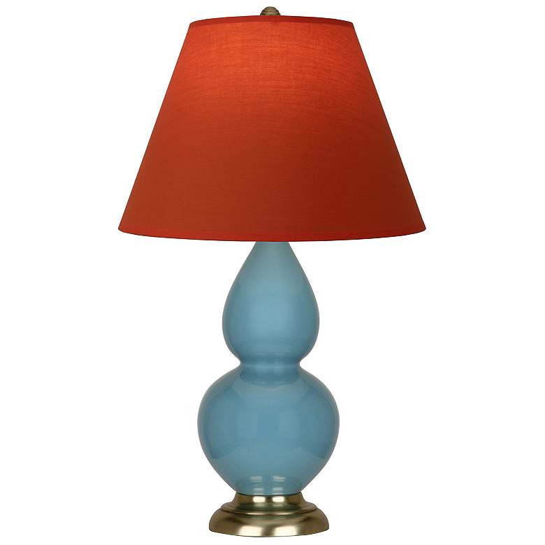 Image 1 Double Gourd 23"H Steel Blue And Brass Lamp w/ Tangerine And Taupe Shade