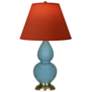 Double Gourd 23"H Steel Blue And Brass Lamp w/ Tangerine And Taupe Shade