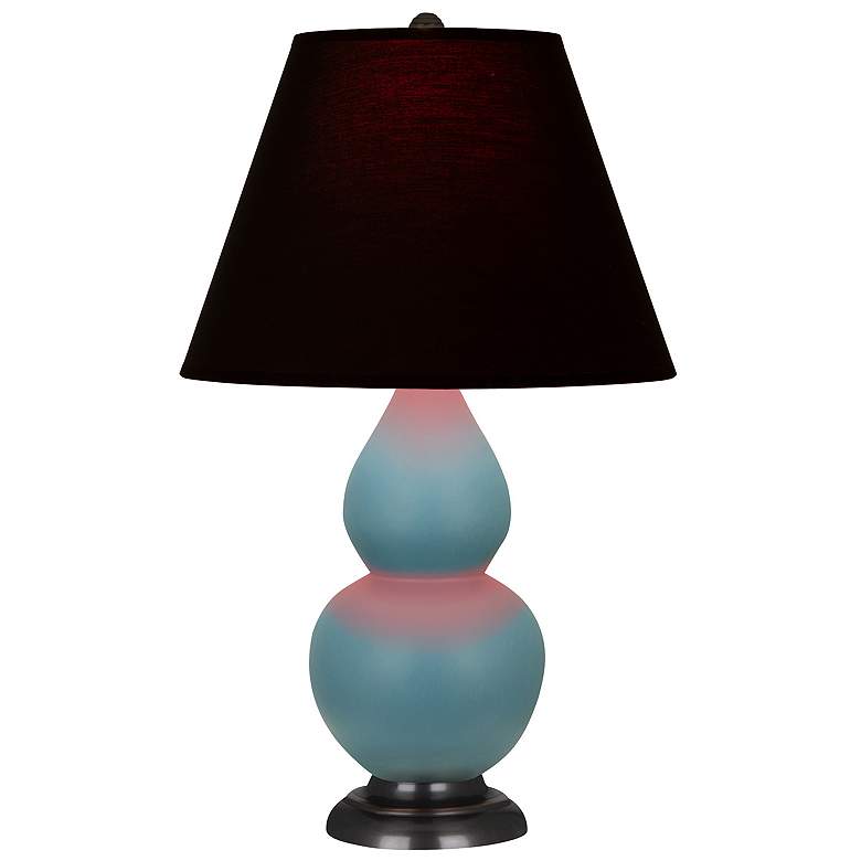 Image 1 Double Gourd 23"H Steel Blue And Bronze Lamp w/ Ink And Rose Shade