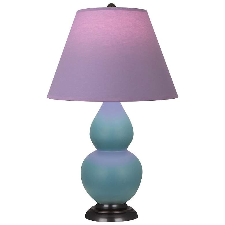 Image 1 Double Gourd 23"H Steel Blue And Bronze Lamp w/ Lavender And Plum Shade