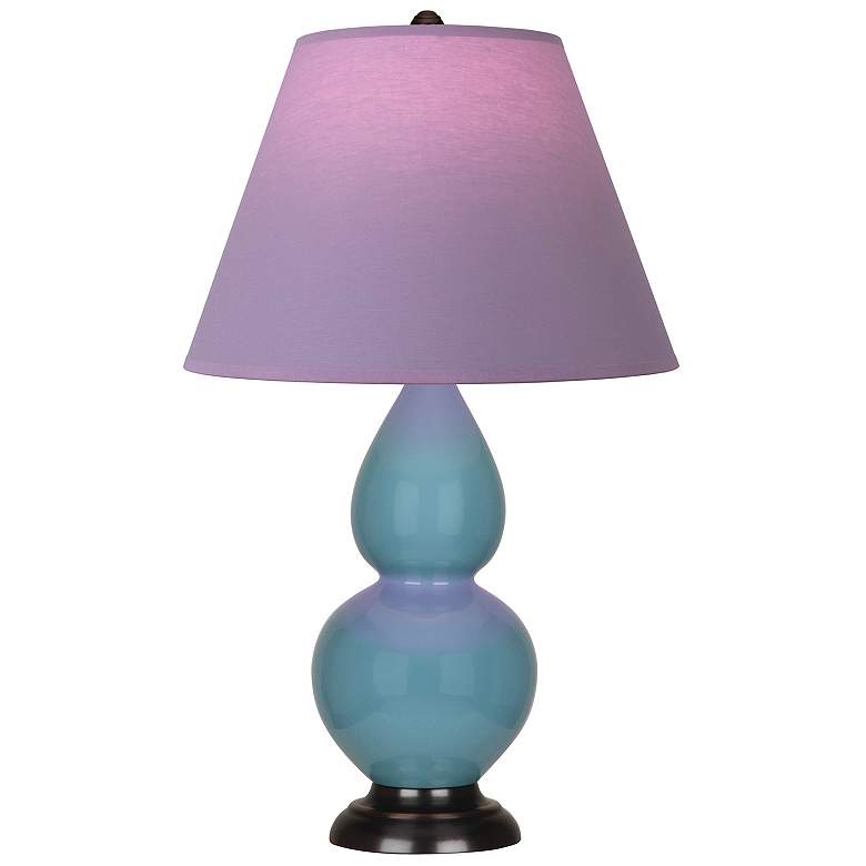 Image 1 Double Gourd 23"H Steel Blue And Bronze Lamp w/ Lavender And Plum Shade