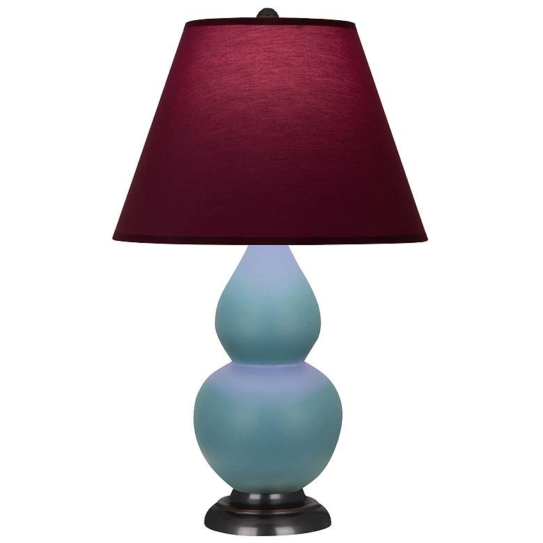 Image 1 Double Gourd 23"H Steel Blue And Bronze Lamp w/ Plum And Lavender Shade