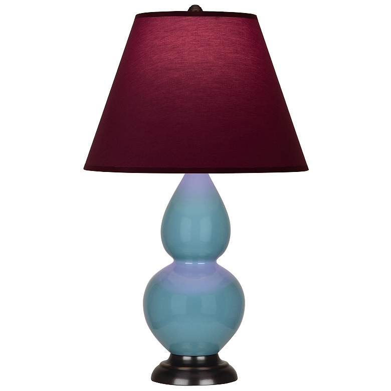 Image 1 Double Gourd 23"H Steel Blue And Bronze Lamp w/ Plum And Lavender Shade