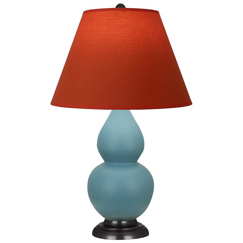 Image 1 Double Gourd 23"H Steel Blue And Bronze Lamp w/ Tangerine And Taupe Shade