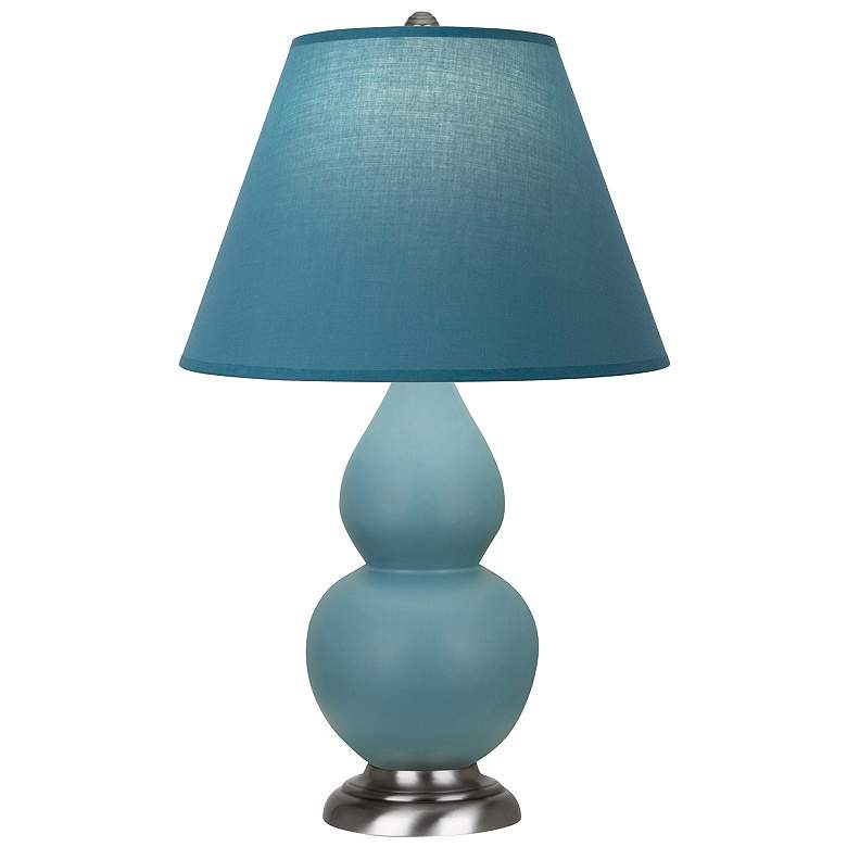 Image 1 Double Gourd 23"H Steel Blue And Silver Lamp w/ Bright Blue And Gray Shade