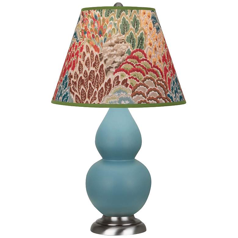 Image 1 Double Gourd 23"H Steel Blue And Silver Lamp w/ Fall Floral Shade