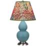Double Gourd 23"H Steel Blue And Silver Lamp w/ Fall Floral Shade