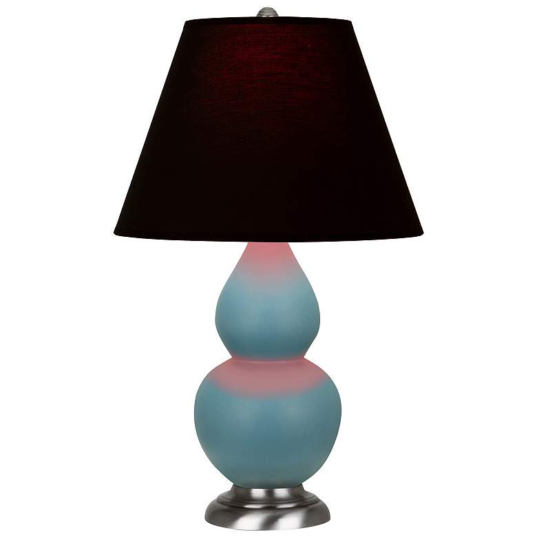 Image 1 Double Gourd 23"H Steel Blue And Silver Lamp w/ Ink And Rose Shade