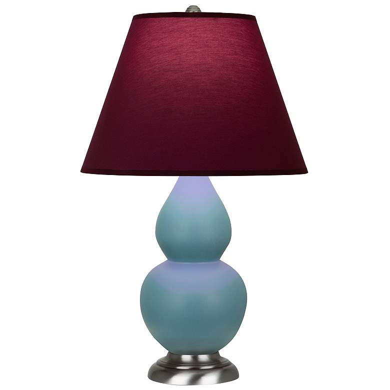 Image 1 Double Gourd 23"H Steel Blue And Silver Lamp w/ Plum And Lavender Shade